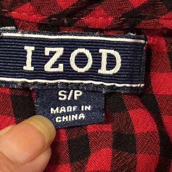 Izod Women’s Long Sleeve Red and Black Check Button Up Blouse Size S/P - Picture 2 of 7